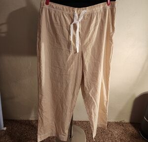 State Of Day Beige White Pinstripe Drawstring Pajama Bottoms XXL NWOT